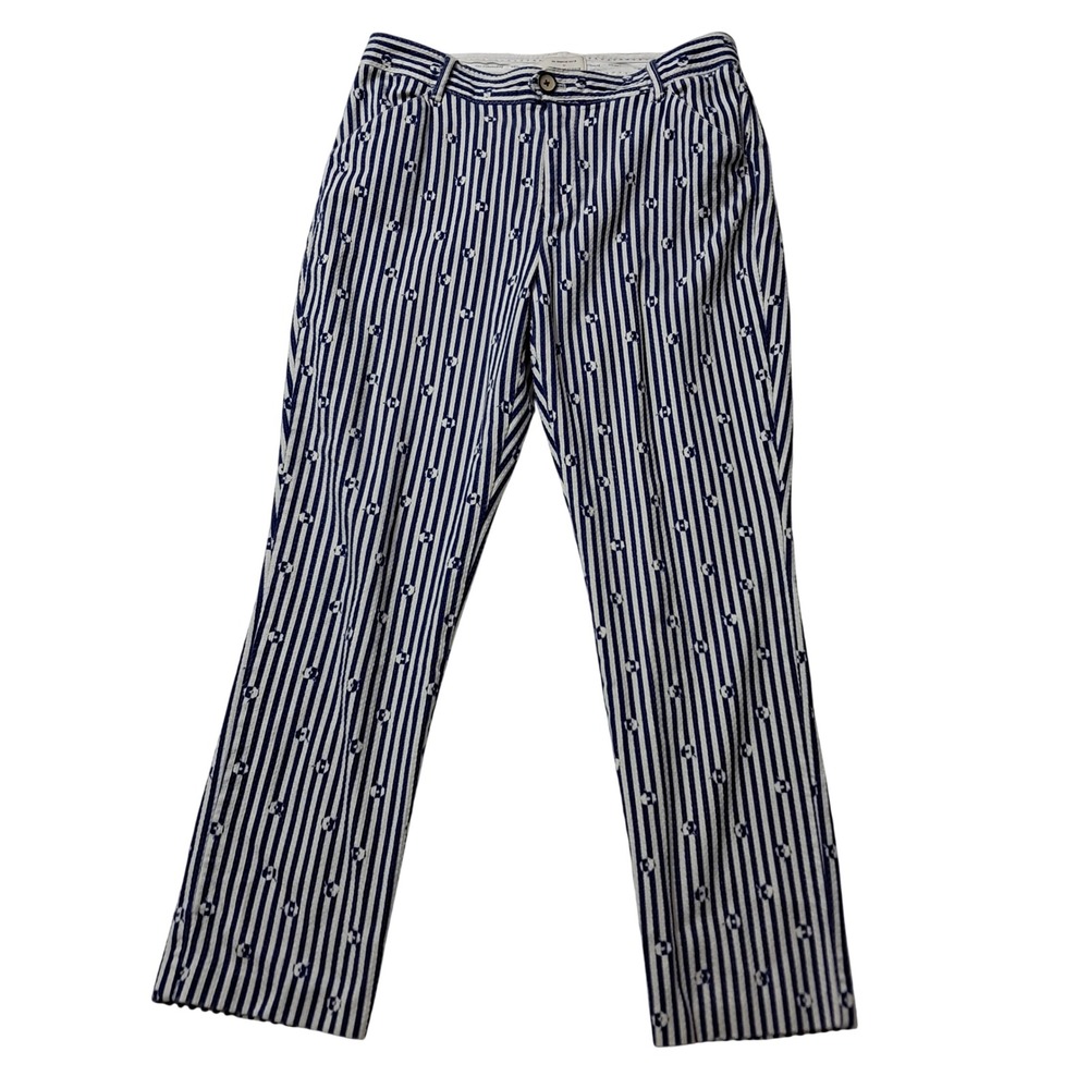 Anthropologie Pants Womens 10 Blue The Essential Slim Floral Stripe Seersucker